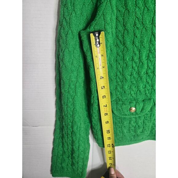 J Crew Odette Cable Knit Sweater Lady Jacket Sz Medium Cotton Blend Kelly Green - Picture 11 of 14